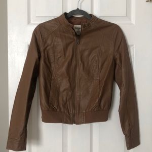 Old Navy Brown Pleather Fitted Moto Coat - Small